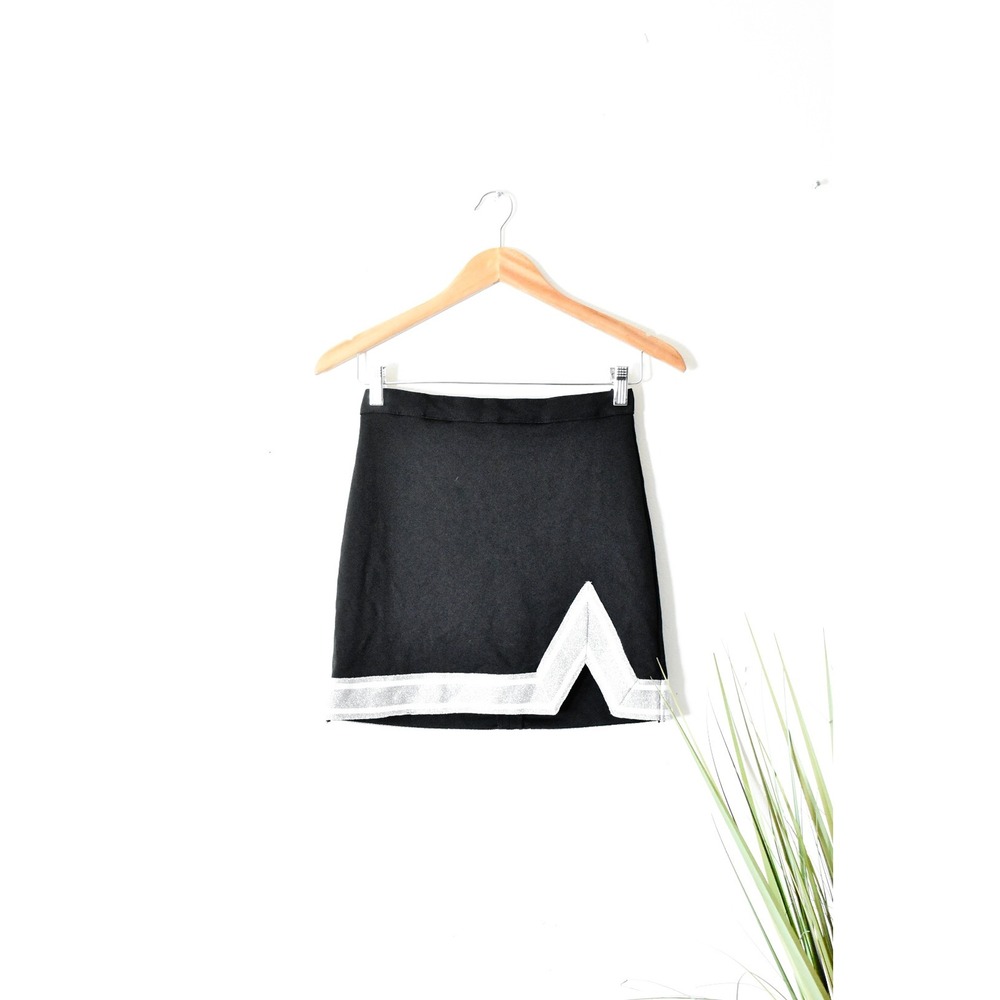 Chasse Cheerleader Skirt Womens Medium Black Silver Modern Metallic Side Notch